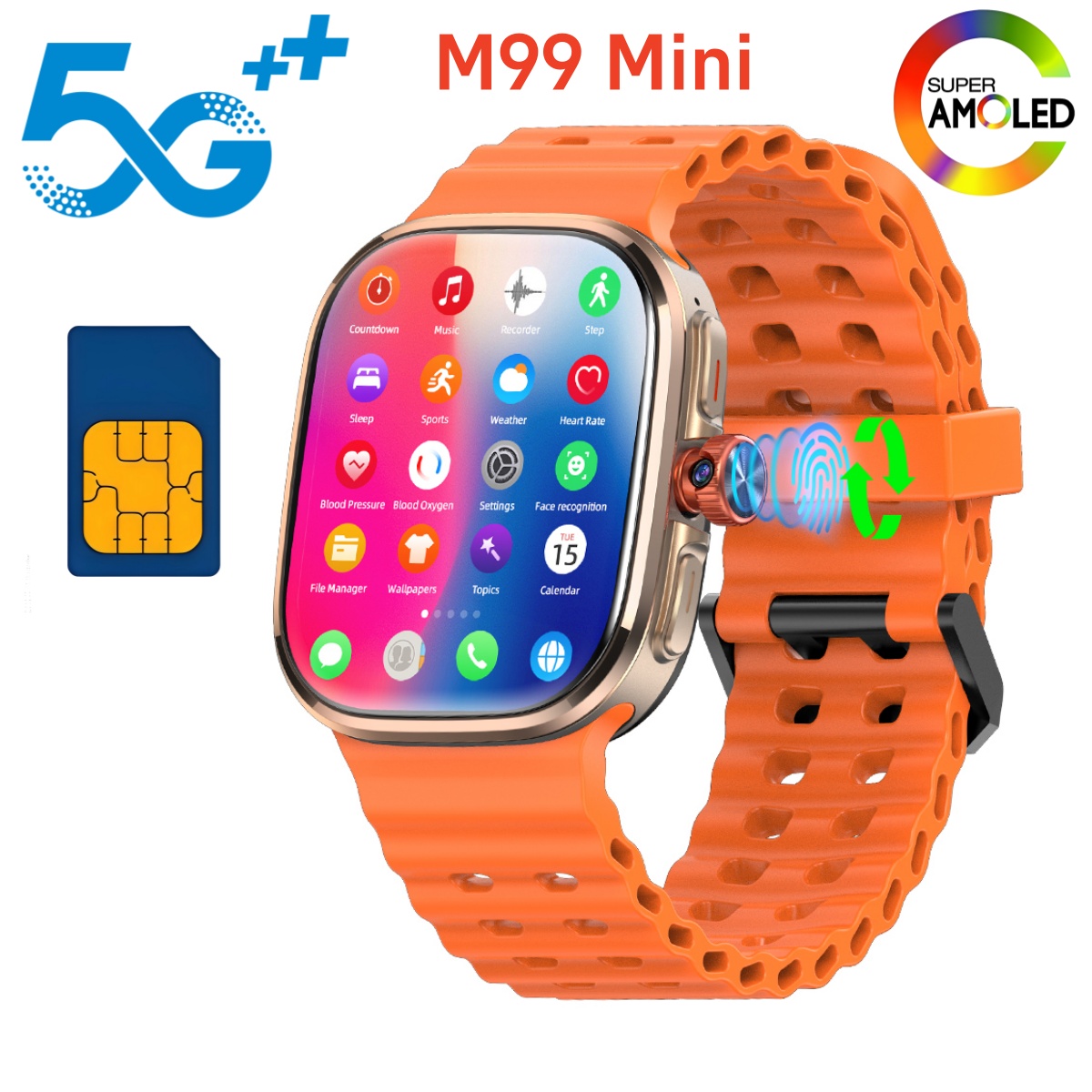 Smartwatch Face - M99ミニスマートウォッチ 5G Android 13.0 2.29インチAMOLEDディスプレイ スマートウォッチ