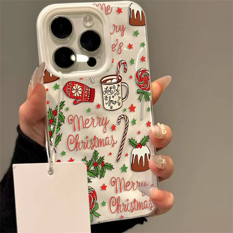 Apple Iphone 15 - かわいいクリスマス柄のiPhoneケース（iPhone 17、16、15、14、13 Pro、11、12 Pro Max、15 Plus対応）波状テクスチャ保護カバー