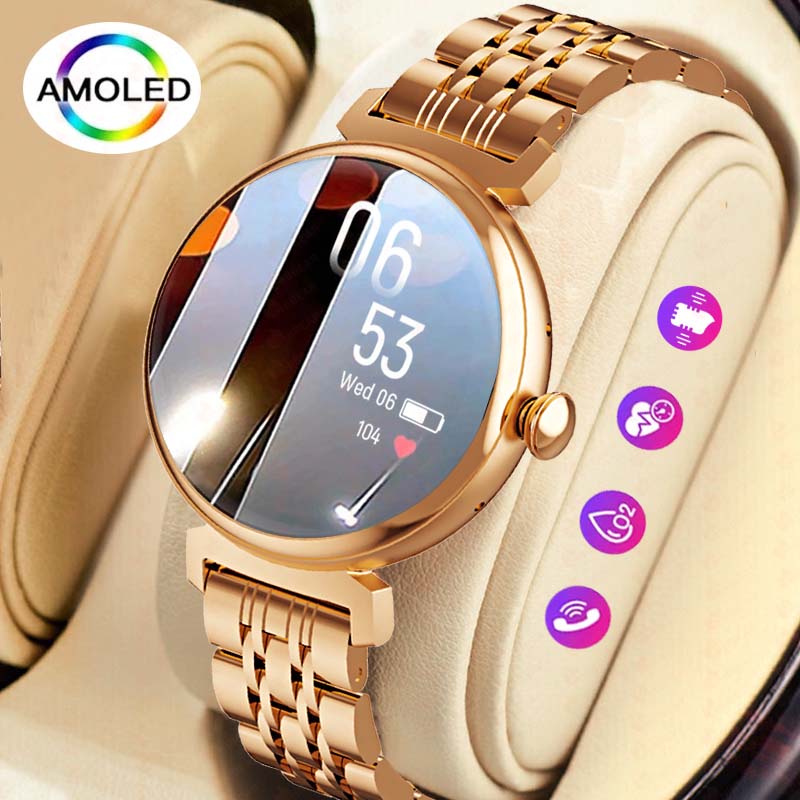 Smartwatch Face - 1.04 インチ AMOLED スクリーンファッションレディーススマートウォッチ画面常に表示 Bluetooth 通話スマートウォッチメタルボディ小画面時計