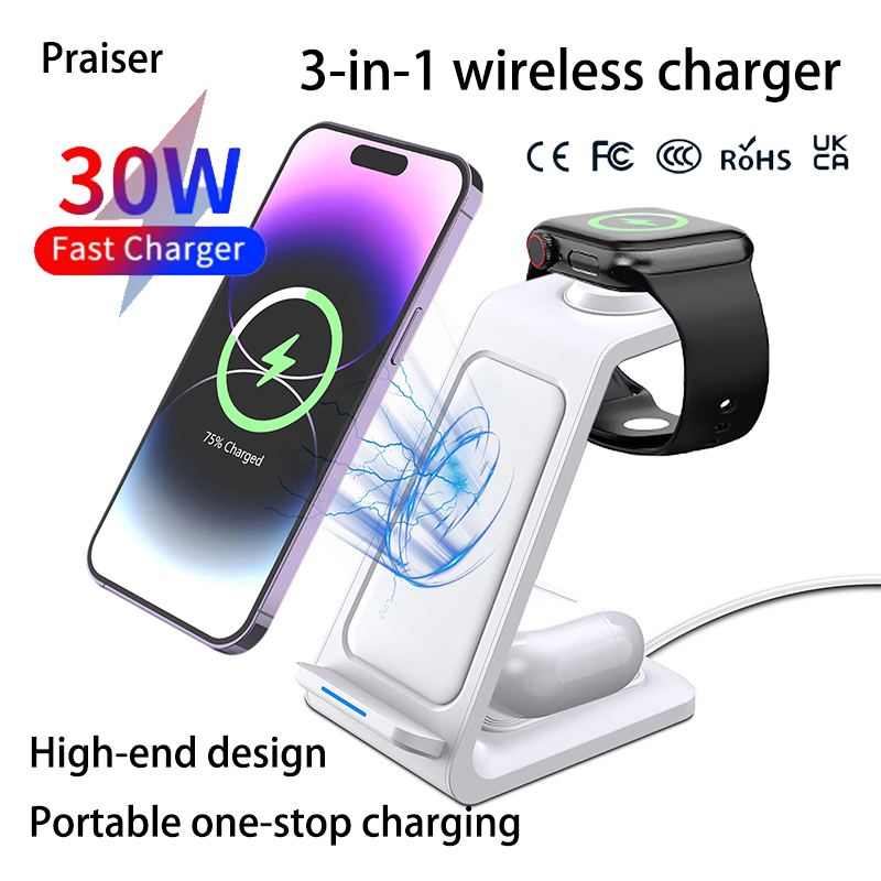 Wireless Charger Watch - 15W 3in1 ワイヤレス充電スタンド iPhone、Samsung、Xiaomi、OPPO、Apple Watch 8/7、AirPods対応