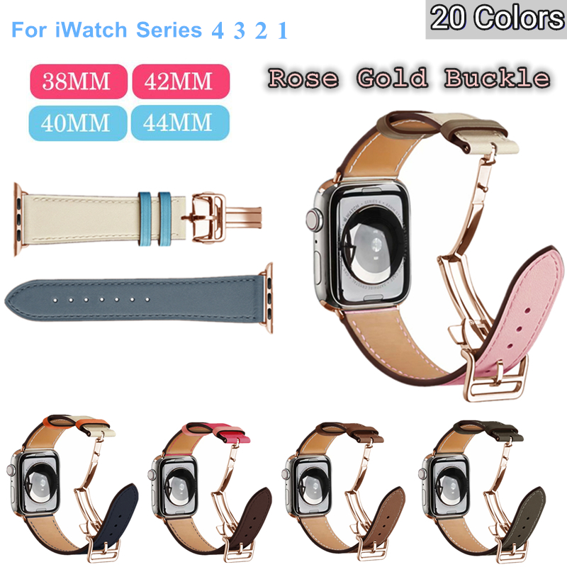 Smartwatch Accessories Shop - ローズゴールドバックル用腕時計 44 ミリメートル 40 ミリメートル革シングルツアー展開交換用リストバンド iWatch