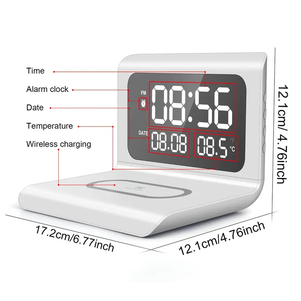 高速ワイヤレス充電パッドスタンド（目覚まし時計＆温度計付き） - Wireless Charger Watch のレビューと価格